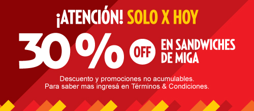 Banner Mobile HFM - Solo por Hoy - 30% OFF en sandwiches de miga